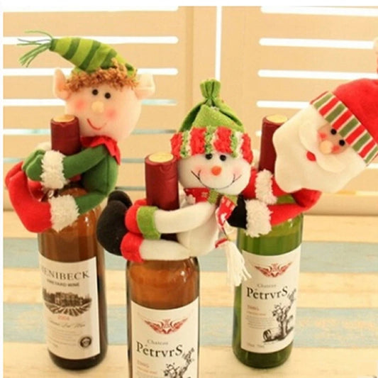 Wine Bottle Dust Cover Ornaments Snowman, Elf, Santa