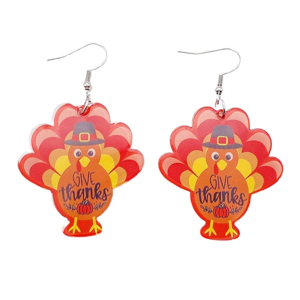 Autumn Thanksgiving Turkey Acrylic Print Earrings