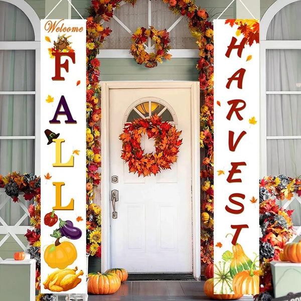 Thanksgiving Couplet  Pumpkin Porch Hanging Banner - jenshomeandgardendecor