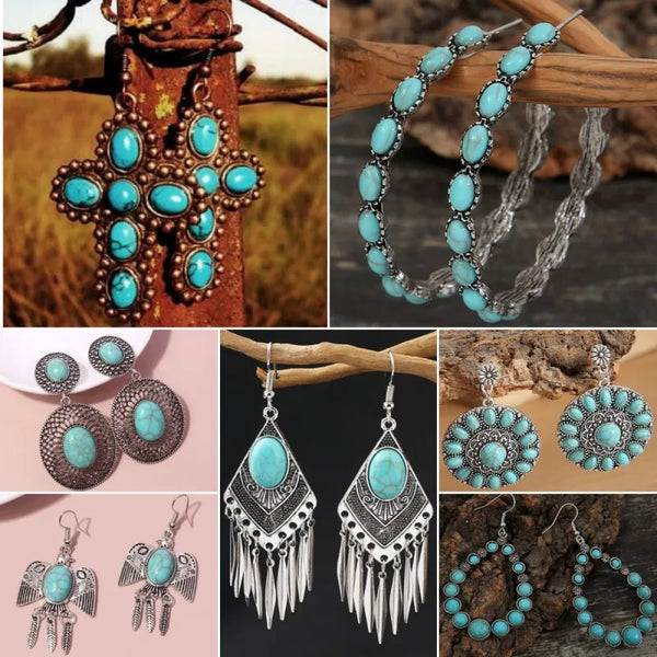 Turquoise Western Earrings - jenshomeandgardendecor