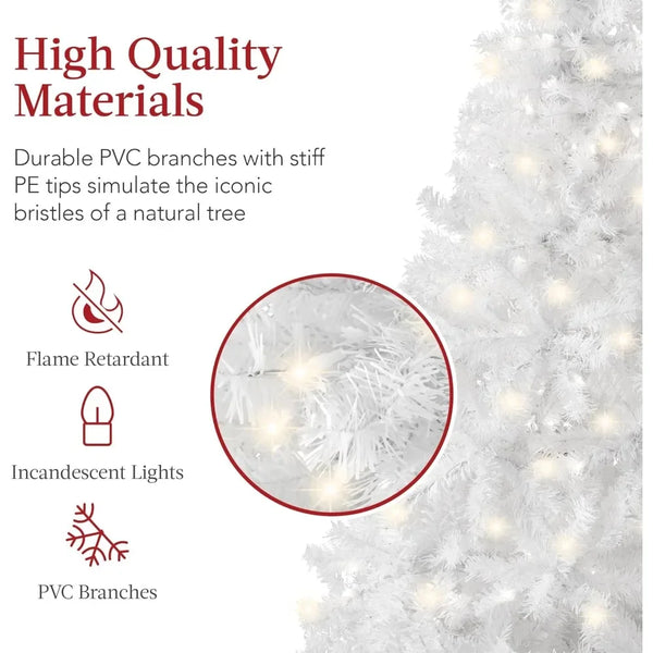 White Christmas Tree w/Warm White Lights, Stand, Easy Assembly