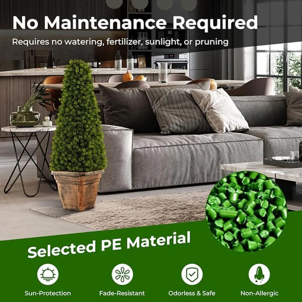 3ft Artificial Boxwood Topiary Tree, 2 Pack Cone-Shaped Faux Potted Plants with Cement Flowerpot