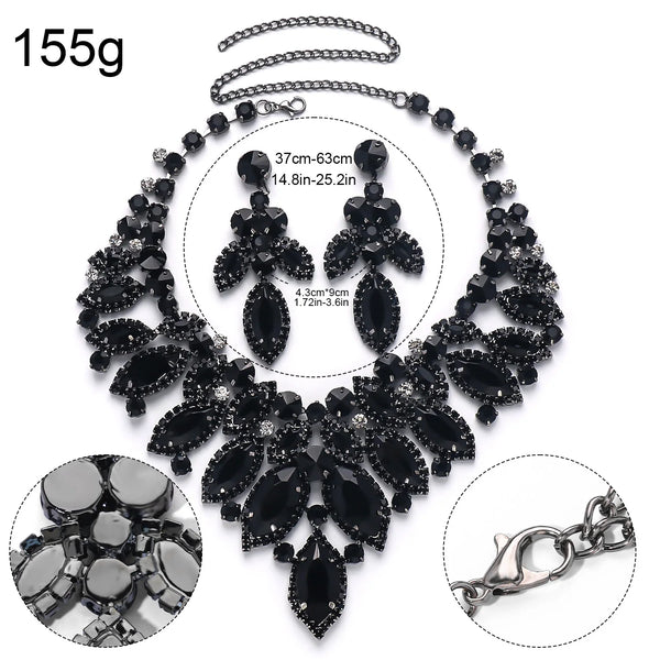 Rhinestone Drop Necklace Earrings Set