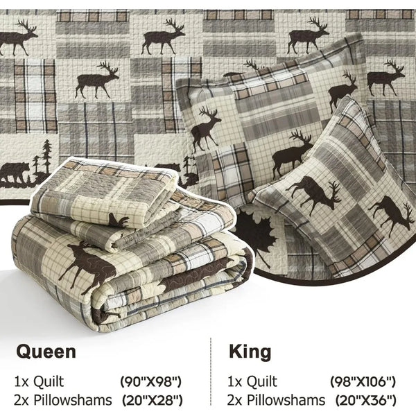 Lodge Cabin Bedspread Set 3 Pieces - jenshomeandgardendecor