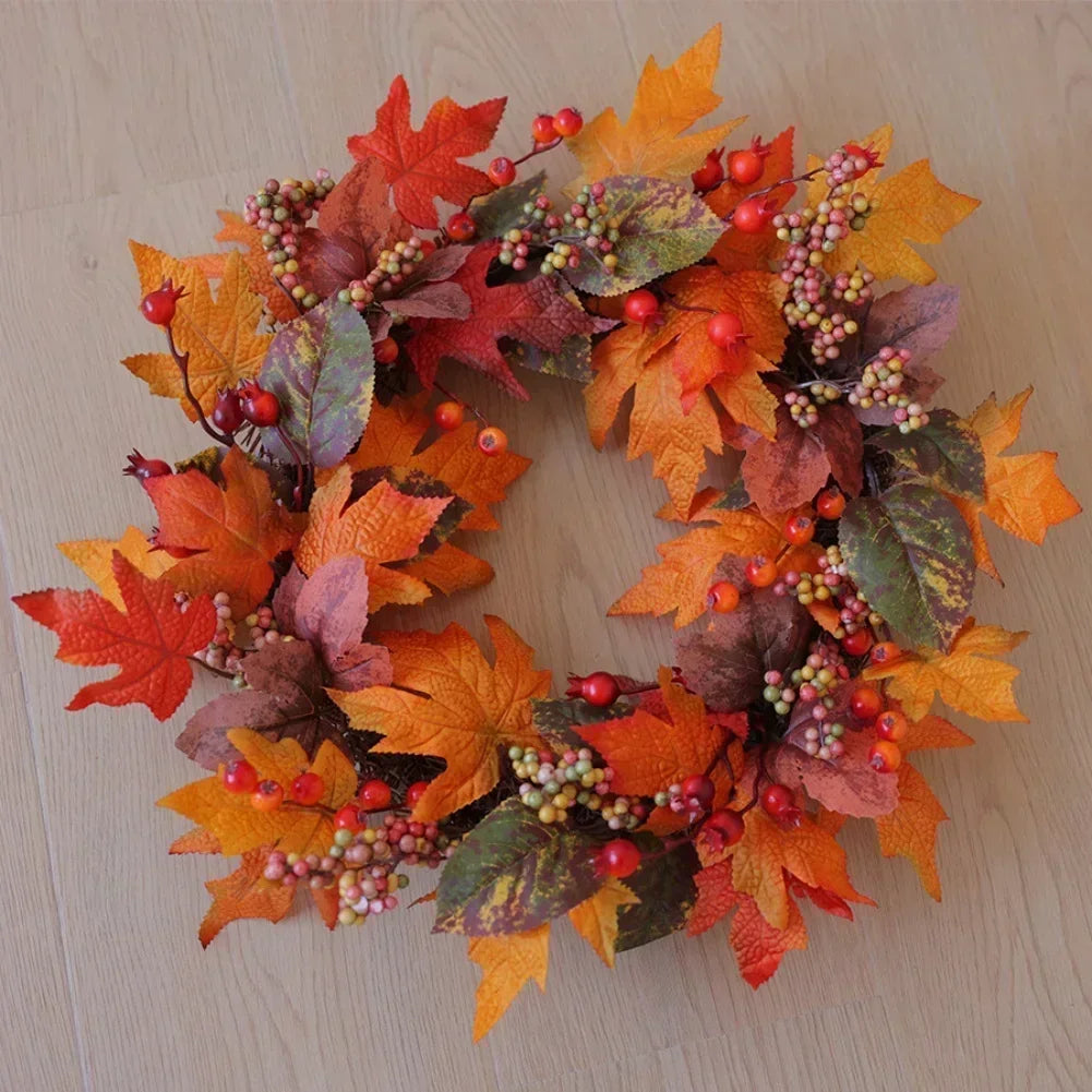 50cm Fall Wreath with Autumn Leaves and Berries
