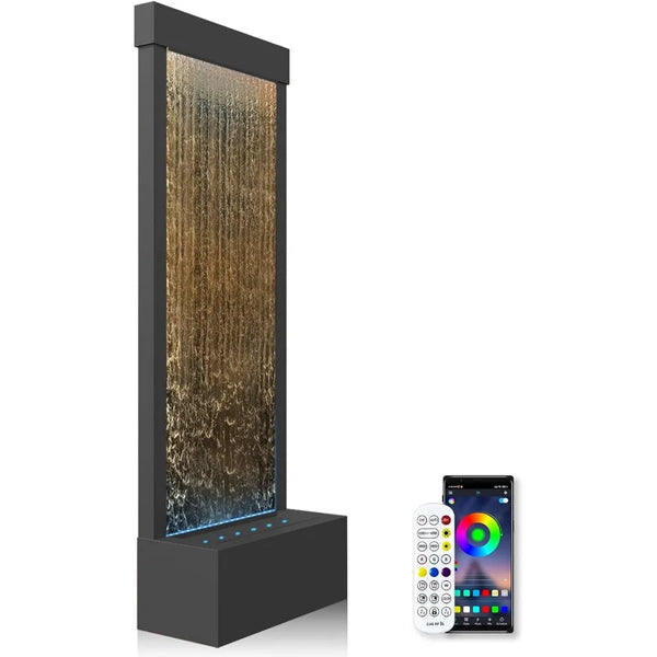 Indoor Mirror Waterfall Fountain with APP Controlled Multicolor LED Light, Floor Standing Fountains Kit, 48" Home
