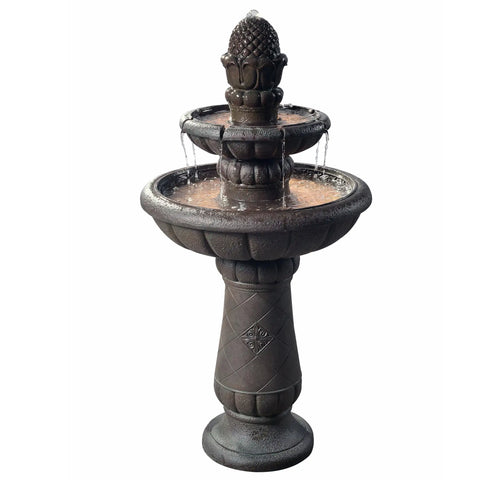 Deluxe Pineapple 2-Tier Polyresin Pedestal Fountain for Garden, Gray - jenshomeandgardendecor