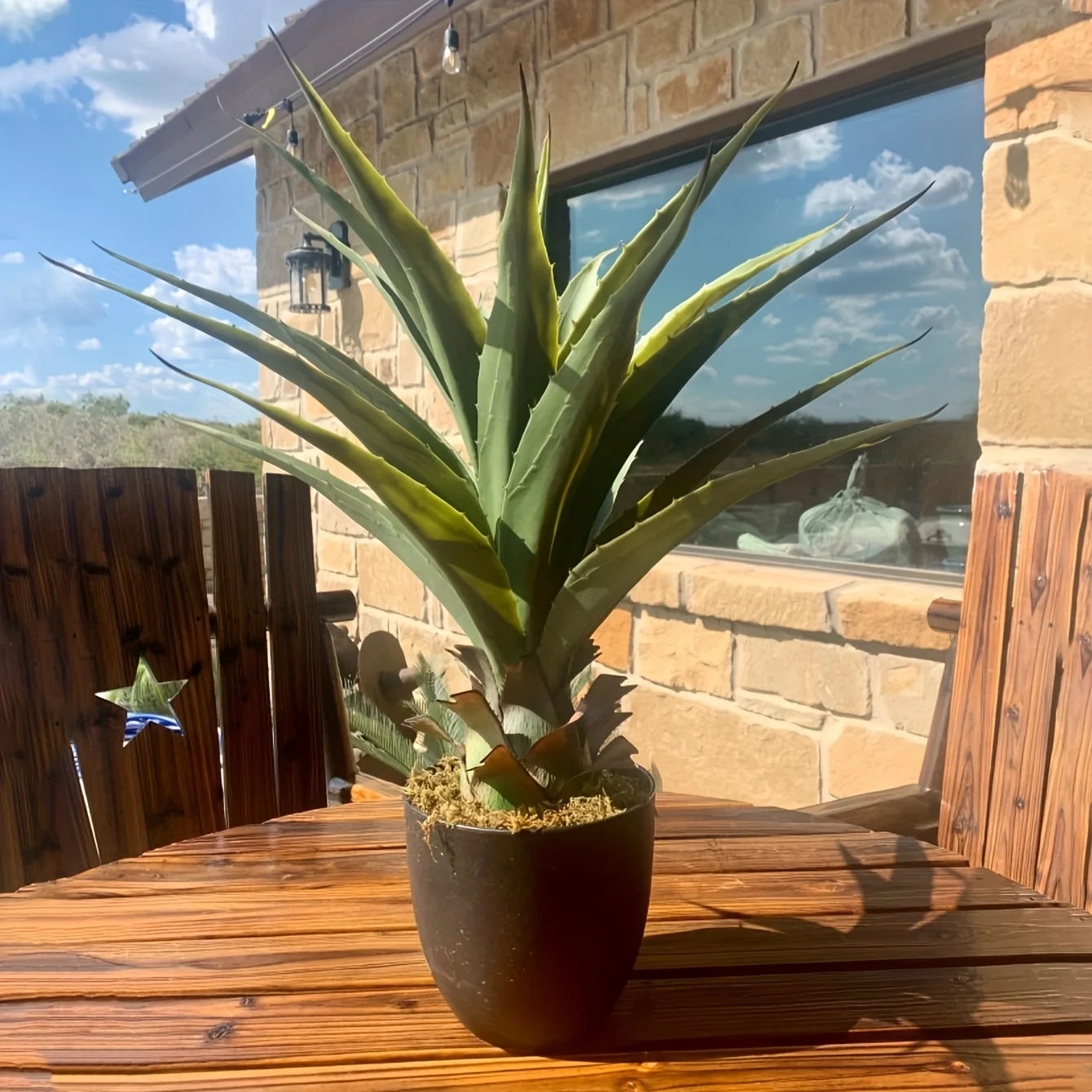 27-Inch Realistic Artificial Agave Plant – Outdoor-Safe Faux Succulent with Natural-Looking Spiky Leaves for Porch, Patio, Living Room, Office or Holiday Styling