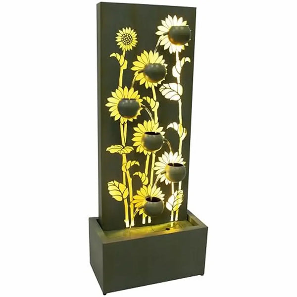 Sunflower Fields Outdoor Water Fountain Galvanized Steel LED Lights 48.5-Inch Tall