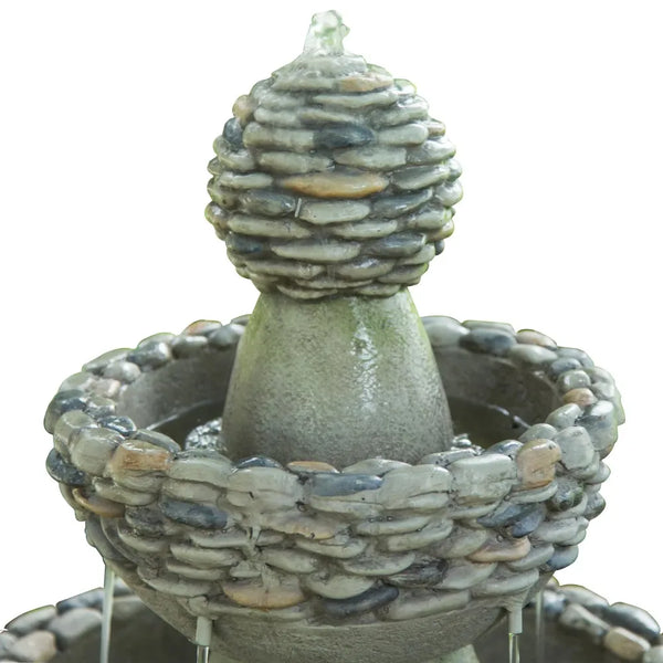 Outdoor Stone-Look 3-Tier Pedestal Floor Fountain, Gray - jenshomeandgardendecor