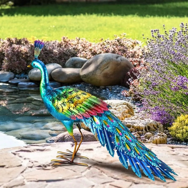 Metal Peacock Yard Art - jenshomeandgardendecor