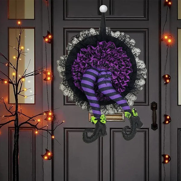 Halloween Witch Hat Leg Door Wreath