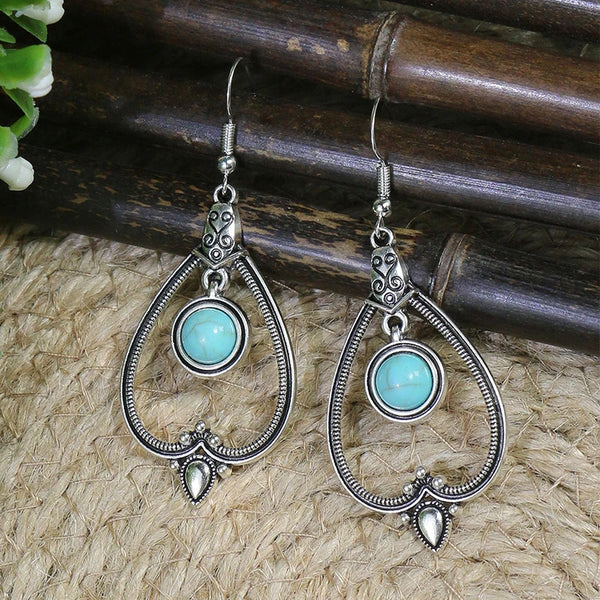 Bohemian Vintage Tibetan Silver Geometric Drop Earrings - jenshomeandgardendecor