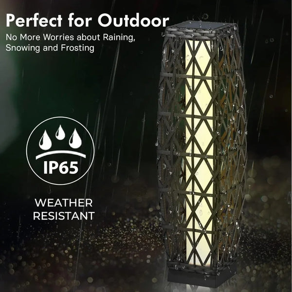 2-Piece Outdoor Solar-Powered Woven Wicker Lantern Floor Lamp