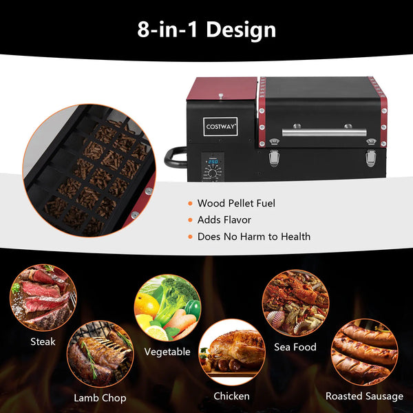 Electric Wood Pellet Grill & Smoker w/Temperature Probe & Lockable Wheels - jenshomeandgardendecor