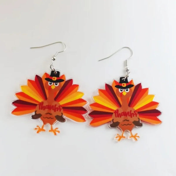 1 pair of acrylic Thanksgiving cartoon turkey earrings