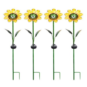 30.3" Sunflower Solar Powered Glass Garden Stakes (4 Pieces) - jenshomeandgardendecor