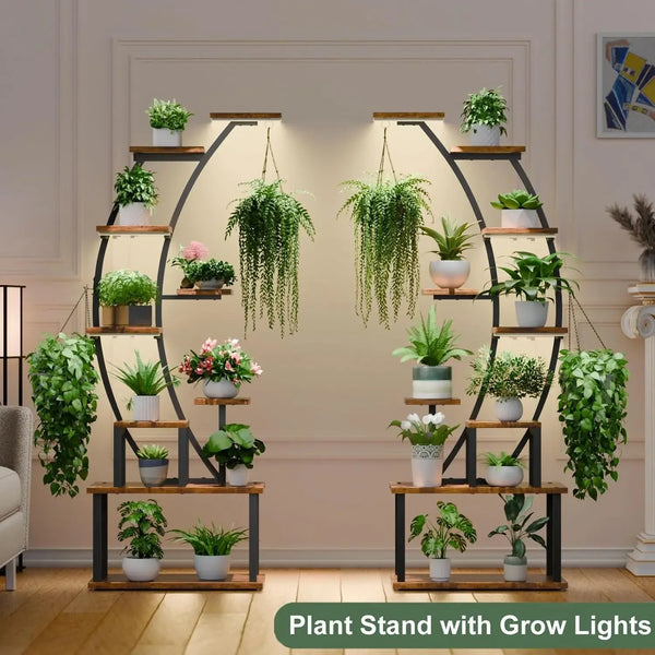 Plant Stand Indoor with Grow Lights, 9 Tiered Metal Plant Shelf, 64" Tall Plant Stand for Indoor Plants