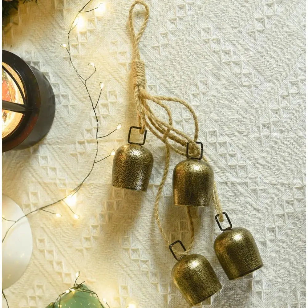 Metal Hanging Bells with Jute Rope for Christmas