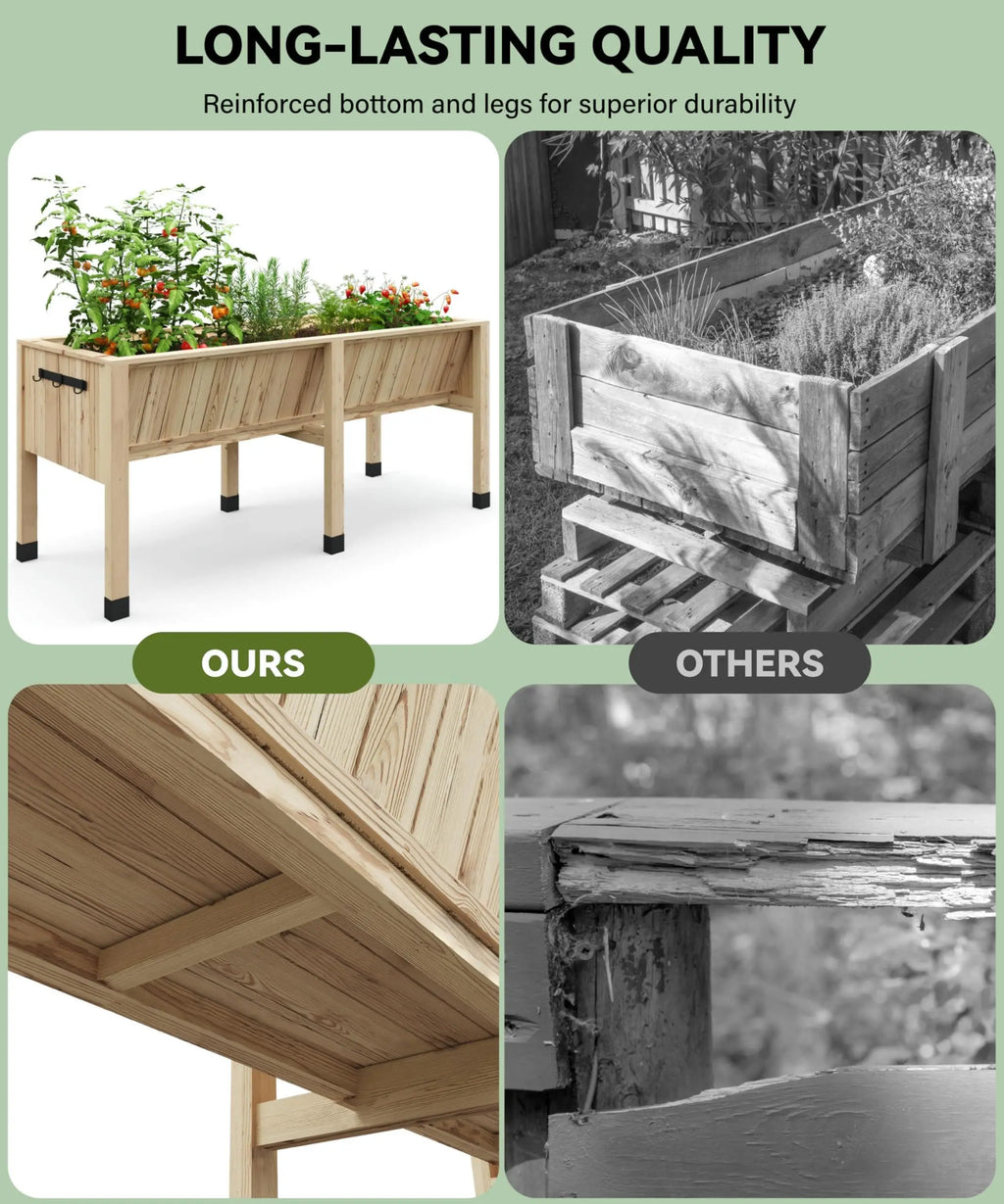 Elevated Planter Box with Legs and Tool Hooks