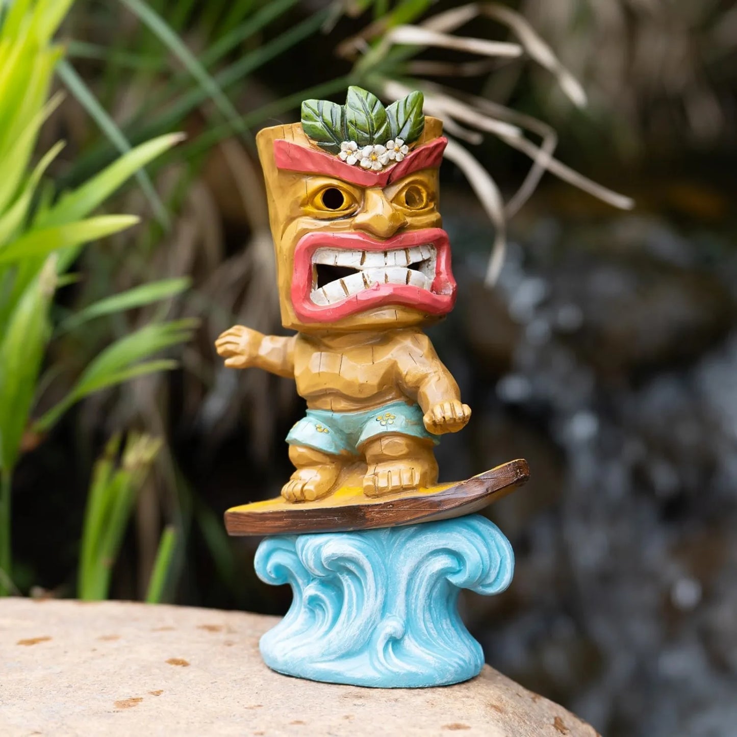 US Solar Tiki Statue-Outdoor Statues-Tiki Bar Decor - Solar Powered Garden Figurine