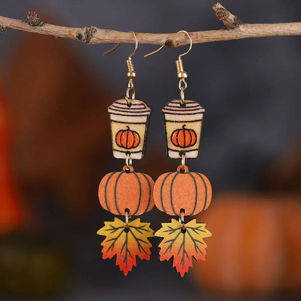 New Autumn Thanksgiving Wooden Long Earrings