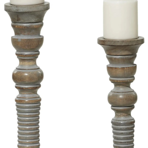 Candle Holders Set of 3 Candle Light Gray Mango Wood Handmade - jenshomeandgardendecor