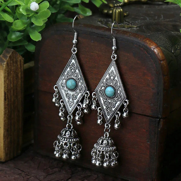 Bohemian Vintage Tibetan Silver Geometric Drop Earrings - jenshomeandgardendecor