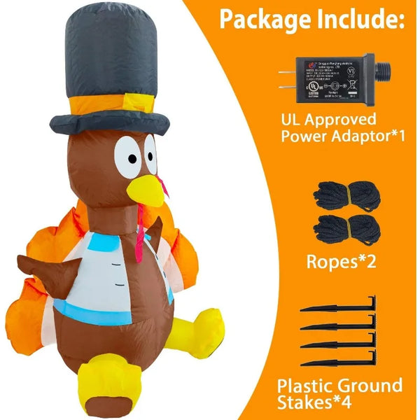 3.5 Ft Cute Thanksgiving Fall Decor Light Up Inflatable Turkey - jenshomeandgardendecor