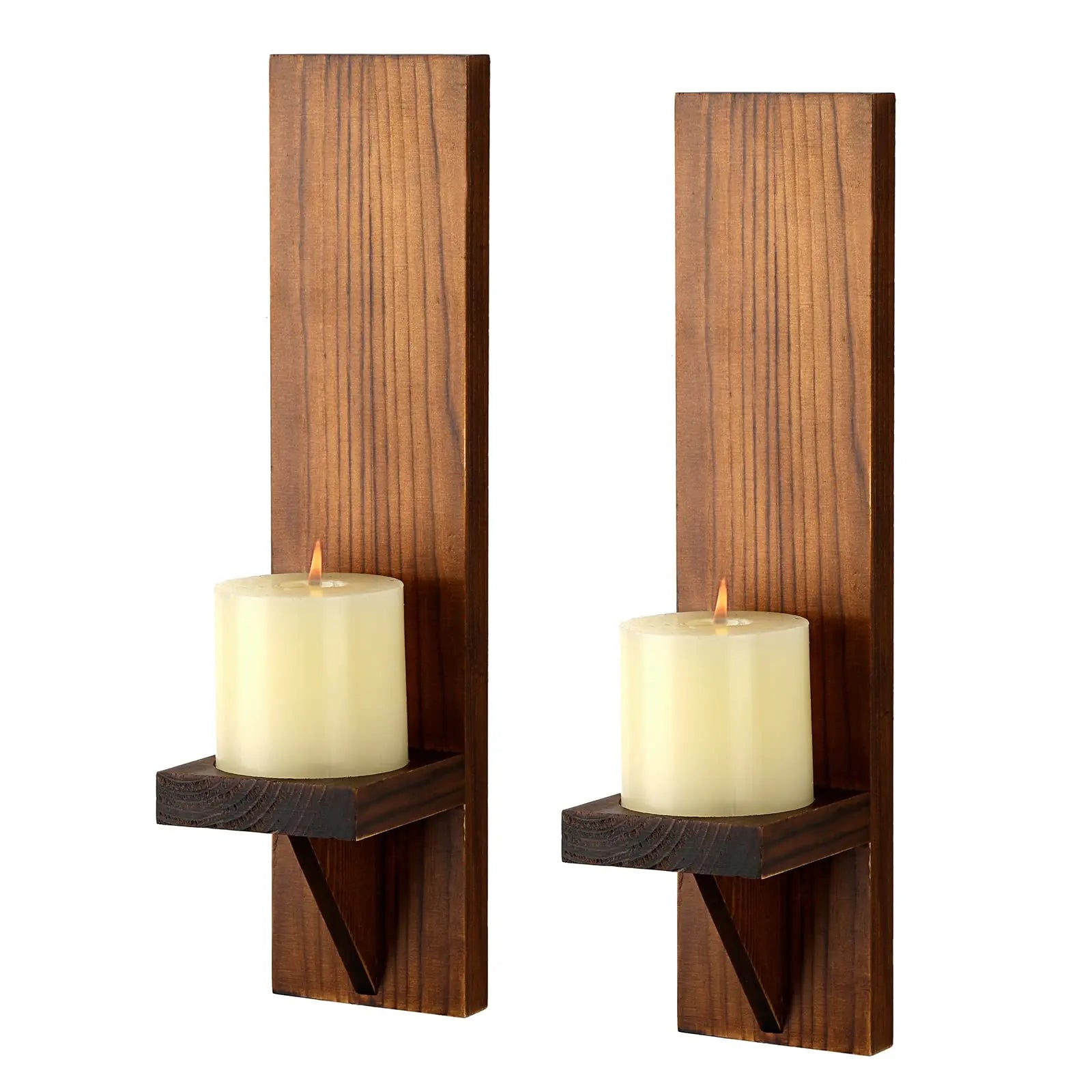 Set of 2 Wooden Wall Candle Sconces