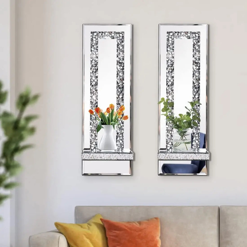 Crystal Crush Diamond Mirrored Candle Sconces, Silver Wall Candle Holder Set of 2, multiple styles available