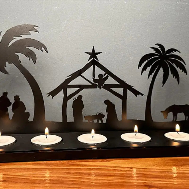 Wooden Nativity Scene Silhouette Tealight Candle Holder For Christmas Table Decoration - jenshomeandgardendecor