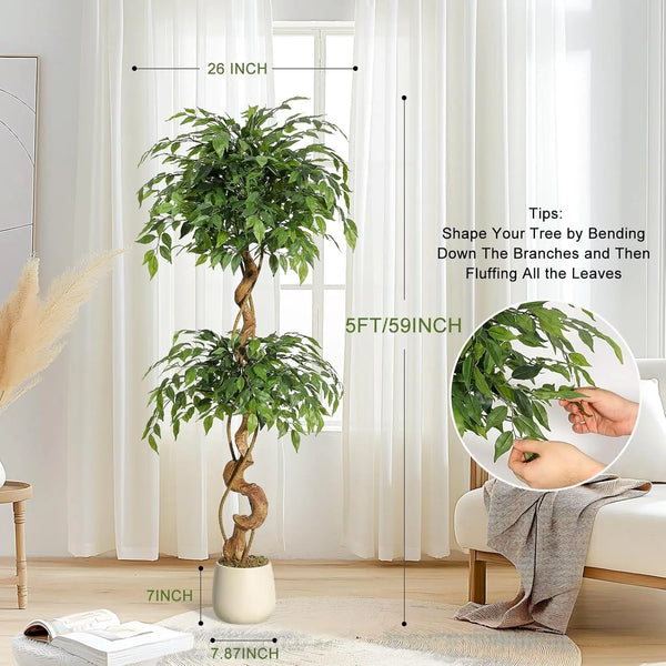 Ficus Tree Artificial, 4FT/5FT/6FT Artificial Plants Indoor in Sturdy White Pot