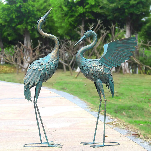 33-37 Inch Metal Crane Garden Statue - jenshomeandgardendecor