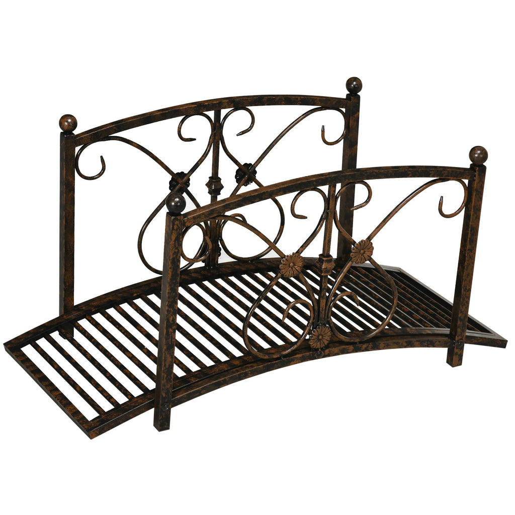 Metal Garden Bridge 3.3', Safety Railings Outdoor Décor for Pond, Stream, Creek