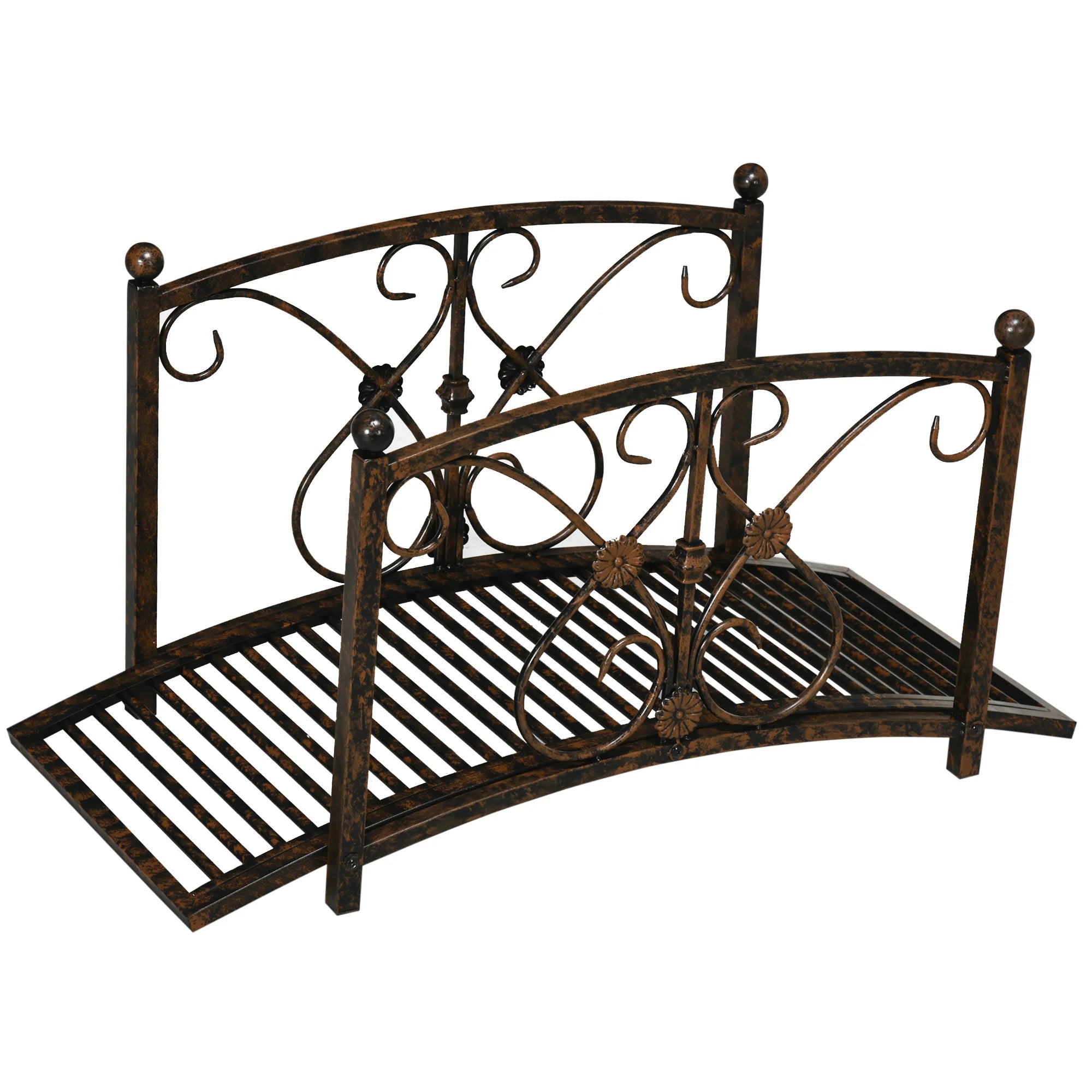 Metal Garden Bridge 3.3', Safety Railings Outdoor Décor for Pond, Stream, Creek