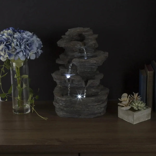 Tabletop Waterfall Fountain with LED Lighting - jenshomeandgardendecor