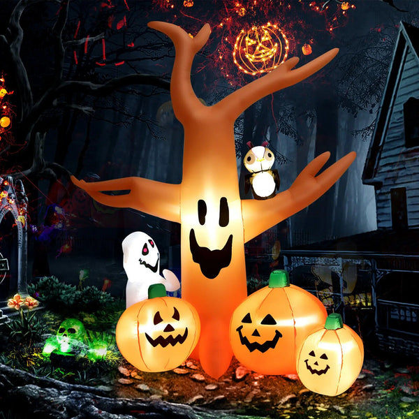 8 FT Halloween Inflatable Dead Tree w/ Pumpkins Blow up Yard Decoration - jenshomeandgardendecor