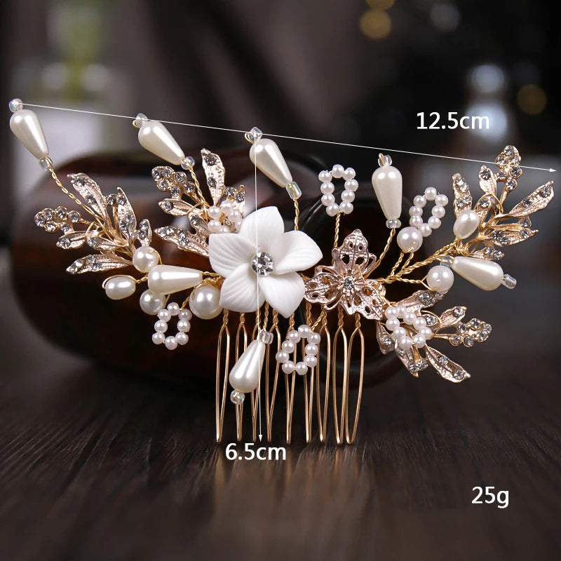 Wedding Hair Comb Side Hairpin Golden Floral Crystal