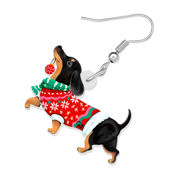 Christmas Dachshund Dog Drop Dangle Earrings