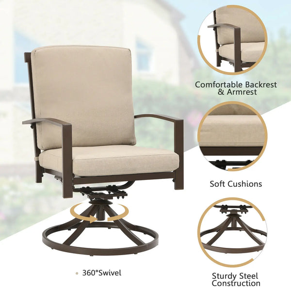 Set of 4 Patio Swivel Dining Chairs Cushioned - jenshomeandgardendecor