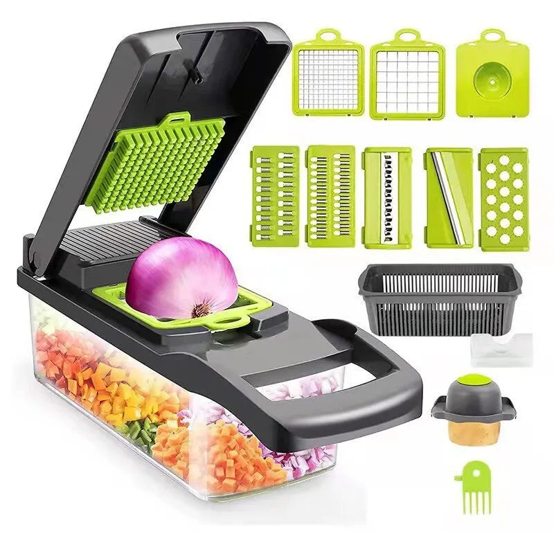 1Pc Green Black 12 in 1 Multifunctional Vegetable Slicer Cutter Shredder - jenshomeandgardendecor