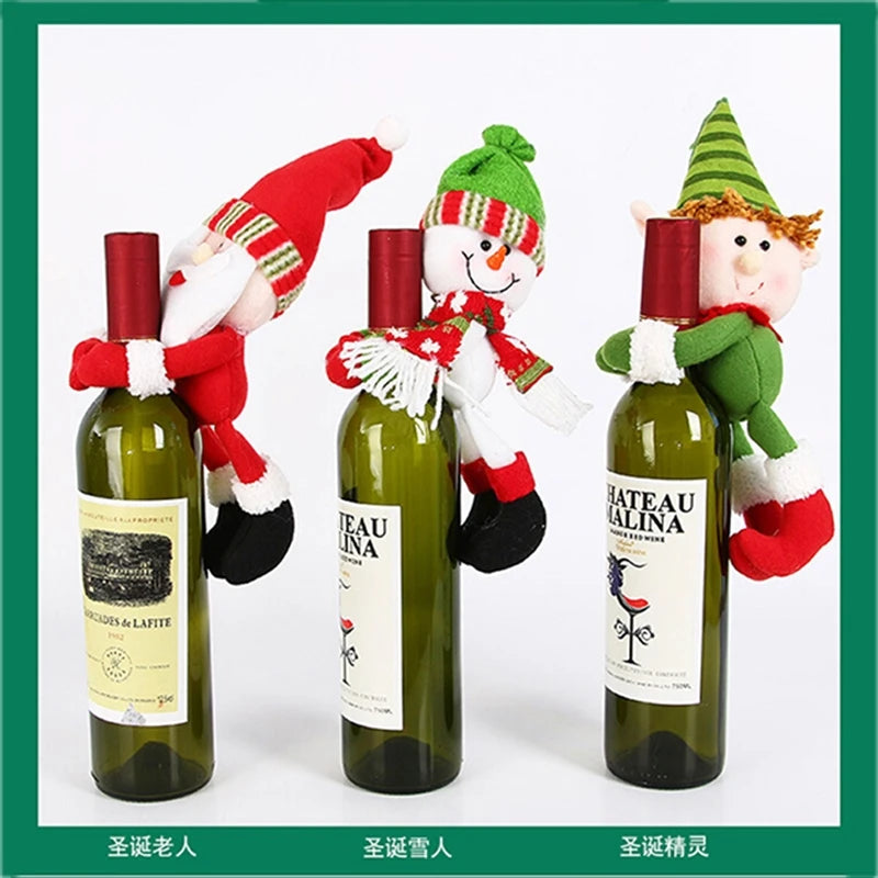 Wine Bottle Dust Cover Ornaments Snowman, Elf, Santa