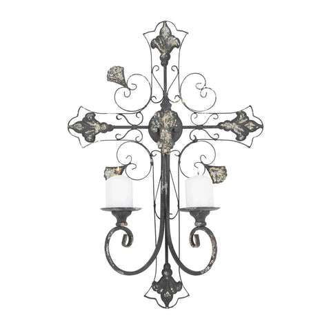 Brown Metal Scroll Cross Wall Decor - jenshomeandgardendecor