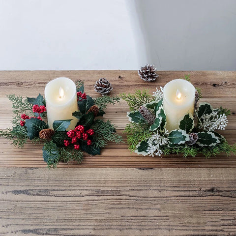 Christmas Artificial Berry Garland Candle Ring