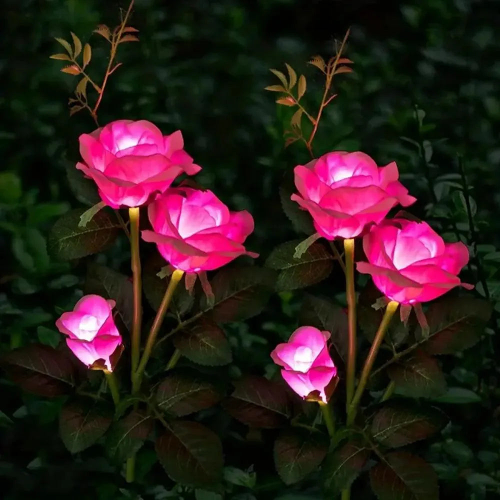 3 Heads Solar LED Romantic Garden Rose Light Decoration