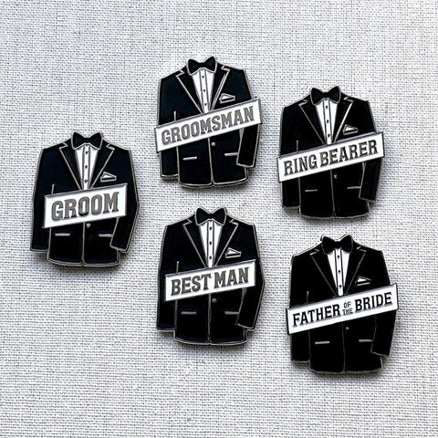 Groomsman Best Man Father of the Bride Groom Ring Bearer Pin Badge