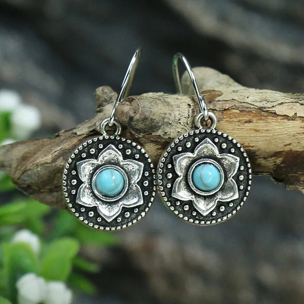 Bohemian Vintage Tibetan Silver Geometric Drop Earrings - jenshomeandgardendecor