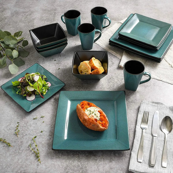 Gibson Elite Kiesling 16 Piece Dinnerware Set, Turquoise - jenshomeandgardendecor