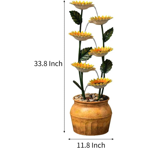 Waterfalls Cascading Sunflower Fountain 6-Tiers 33.8 Inch Tall - jenshomeandgardendecor